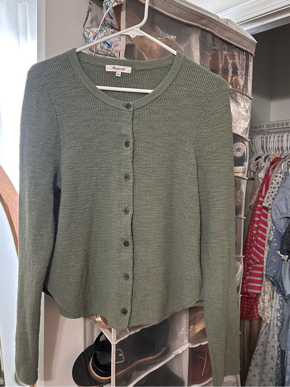 Madewell Light Green Button-Front Women's Sweater Cardigan